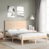 Small Double Bed Frame with Headboard - Solid Pine Wood