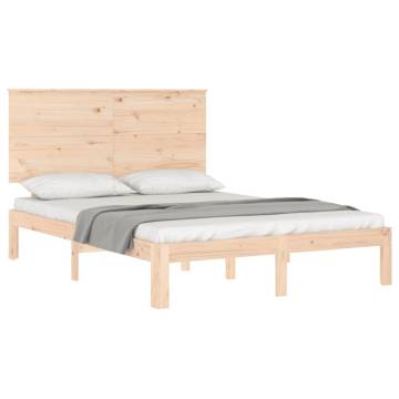 Small Double Bed Frame with Headboard - Solid Pine Wood