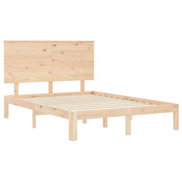 Small Double Bed Frame with Headboard - Solid Pine Wood