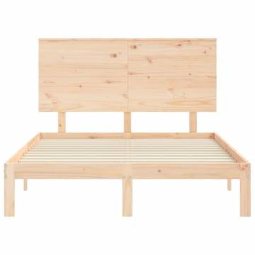 Small Double Bed Frame with Headboard - Solid Pine Wood