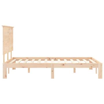 Small Double Bed Frame with Headboard - Solid Pine Wood