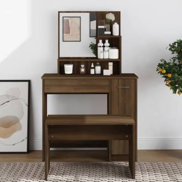 Elegant Brown Oak Dressing Table with Mirror | Hipomarket UK