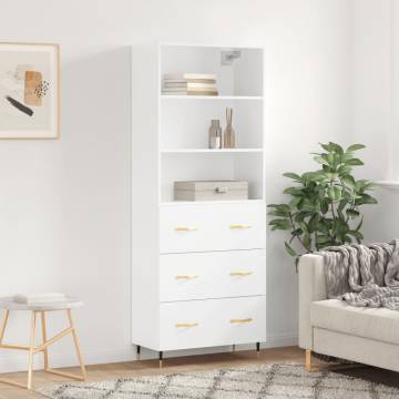 Stylish White Highboard - 69.5x34x180 cm Engineered Wood