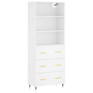 Stylish White Highboard - 69.5x34x180 cm Engineered Wood