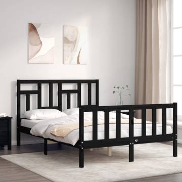 Black Small Double Bed Frame with Headboard | Solid Wood