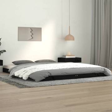 Stylish Black Bed Frame 140x190 cm Solid Pine Wood