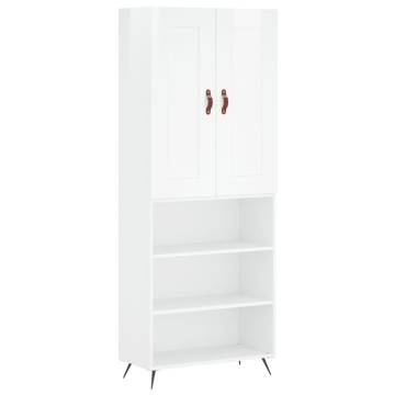 Stylish Highboard High Gloss White - 69.5x34x180 cm