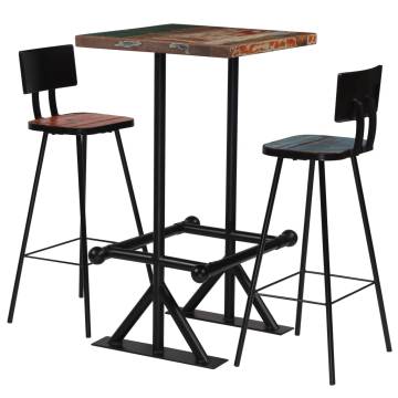 3 Piece Solid Reclaimed Wood Bar Set - Retro Industrial Charm