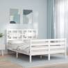 Bed Frame with Headboard White Double Solid Wood Colour white Size 135 x 190 cm 