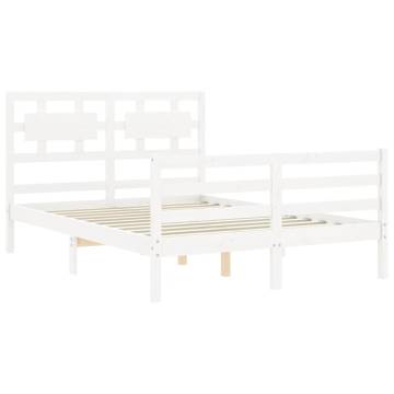 Durable White Double Bed Frame with Headboard | HipoMarket