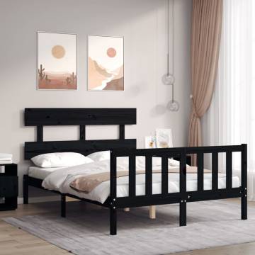 Black Small Double Bed Frame with Headboard - Solid Wood