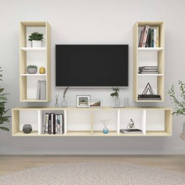 Stylish Wall-Mounted TV Cabinets Set - White & Sonoma Oak