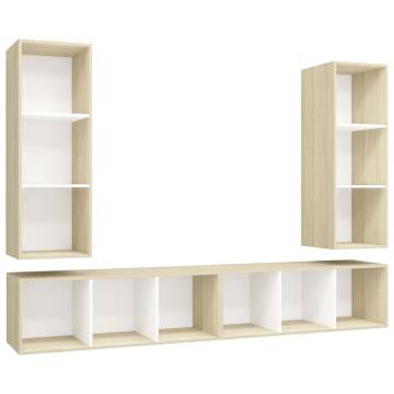 Stylish Wall-Mounted TV Cabinets Set - White & Sonoma Oak