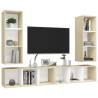 Stylish Wall-Mounted TV Cabinets Set - White & Sonoma Oak