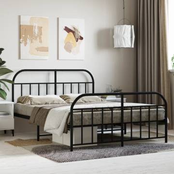 Elegant Black Metal Bed Frame with Headboard 135x190 cm