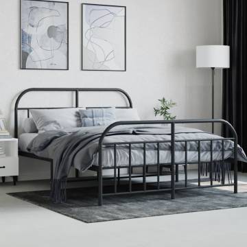 Elegant Black Metal Bed Frame with Headboard 135x190 cm