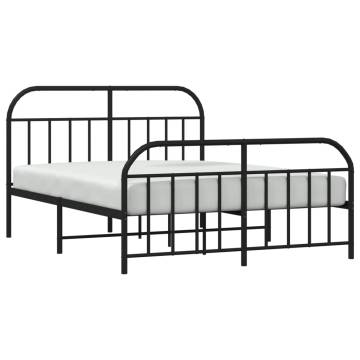 Elegant Black Metal Bed Frame with Headboard 135x190 cm