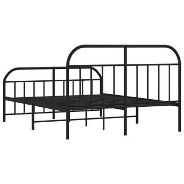 Elegant Black Metal Bed Frame with Headboard 135x190 cm