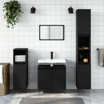 3 Piece Bathroom Cabinet Set - Stylish Black Engineered Wood