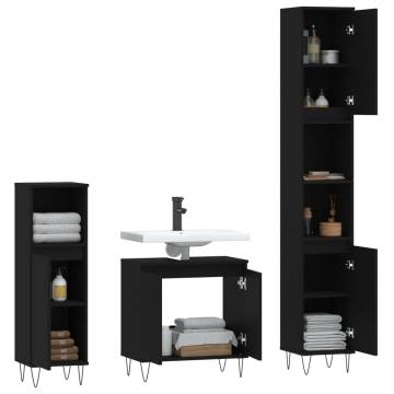 3 Piece Bathroom Cabinet Set - Stylish Black Engineered Wood