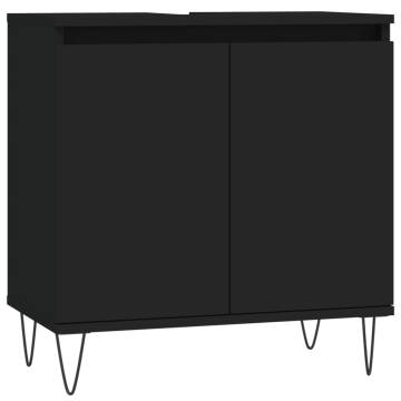 3 Piece Bathroom Cabinet Set - Stylish Black Engineered Wood