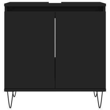 3 Piece Bathroom Cabinet Set - Stylish Black Engineered Wood