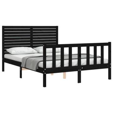 Black Bed Frame with Headboard - 140x200 cm Solid Wood