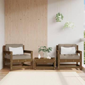 Garden Chairs with Cushions - 2 pcs Honey Brown Solid Pine