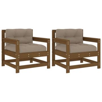 Garden Chairs with Cushions - 2 pcs Honey Brown Solid Pine