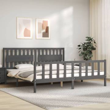 Grey Bed Frame with Headboard - Solid Wood 200x200 cm