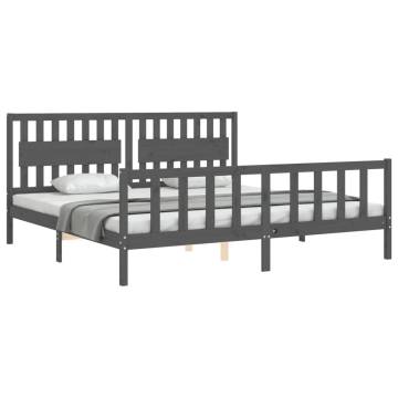 Grey Bed Frame with Headboard - Solid Wood 200x200 cm