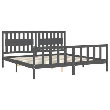 Grey Bed Frame with Headboard - Solid Wood 200x200 cm