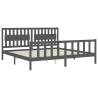 Grey Bed Frame with Headboard - Solid Wood 200x200 cm