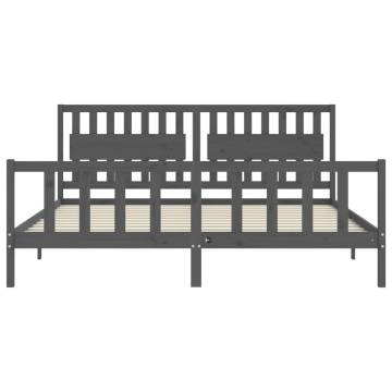 Grey Bed Frame with Headboard - Solid Wood 200x200 cm