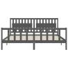 Grey Bed Frame with Headboard - Solid Wood 200x200 cm