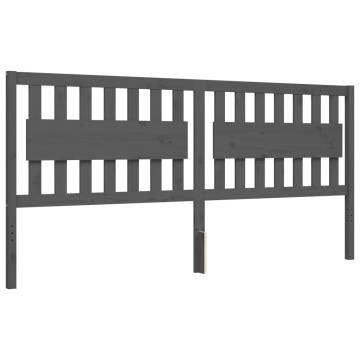 Grey Bed Frame with Headboard - Solid Wood 200x200 cm