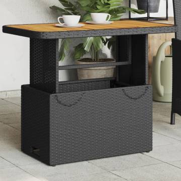 Garden Table Black 90x55 cm - Durable Poly Rattan & Acacia Wood