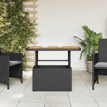 Garden Table Black 90x55 cm - Durable Poly Rattan & Acacia Wood