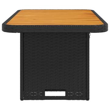 Garden Table Black 90x55 cm - Durable Poly Rattan & Acacia Wood