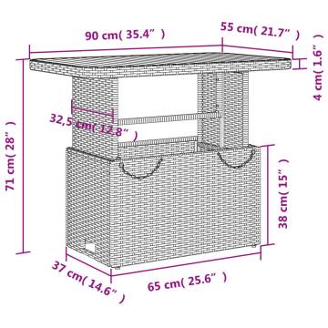 Garden Table Black 90x55 cm - Durable Poly Rattan & Acacia Wood