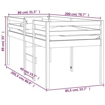 High Sleeper Bed White 80x200 cm - Solid Pine Wood