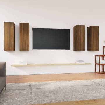 Brown Oak TV Cabinets - 4 pcs, Stylish & Modern Design