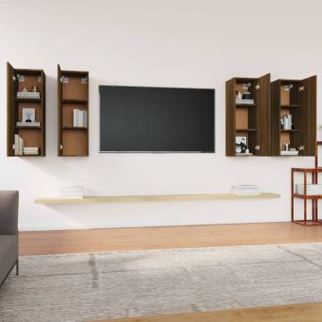 Brown Oak TV Cabinets - 4 pcs, Stylish & Modern Design