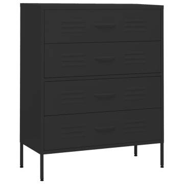 Stylish Black Chest of Drawers - 80x35x101.5 cm Steel