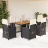 7 Piece Garden Dining Set with Cushions Black Poly Rattan Colour black and cream Size 150 cm table length Number of 6 