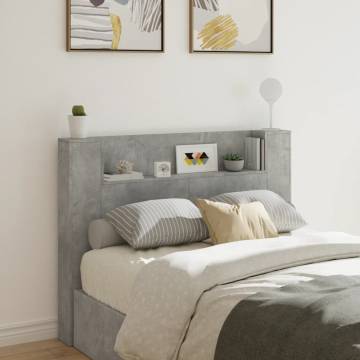 Stylish LED Headboard Cabinet - Concrete Grey 140x16.5 cm