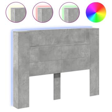 Stylish LED Headboard Cabinet - Concrete Grey 140x16.5 cm