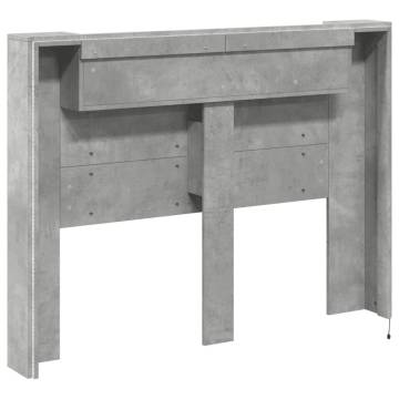 Stylish LED Headboard Cabinet - Concrete Grey 140x16.5 cm