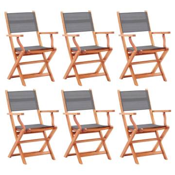 Folding Garden Chairs - 6 pcs Grey Eucalyptus Wood & Textilene