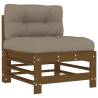 Middle Sofa with Cushions - Honey Brown Solid Wood Pine